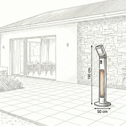 Outdoor Pedestal Heater — in use outdoors