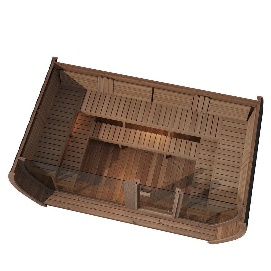 Oval Sauna Frodo 240 XL Room — Full Front Glass Thermowood, Single Room — thermowood — front view 2