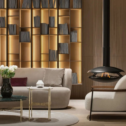 Glammfire Perola Suspended Fire — from an angle