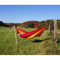 Madera Wooden Post Hammock Stand — in use outdoors
