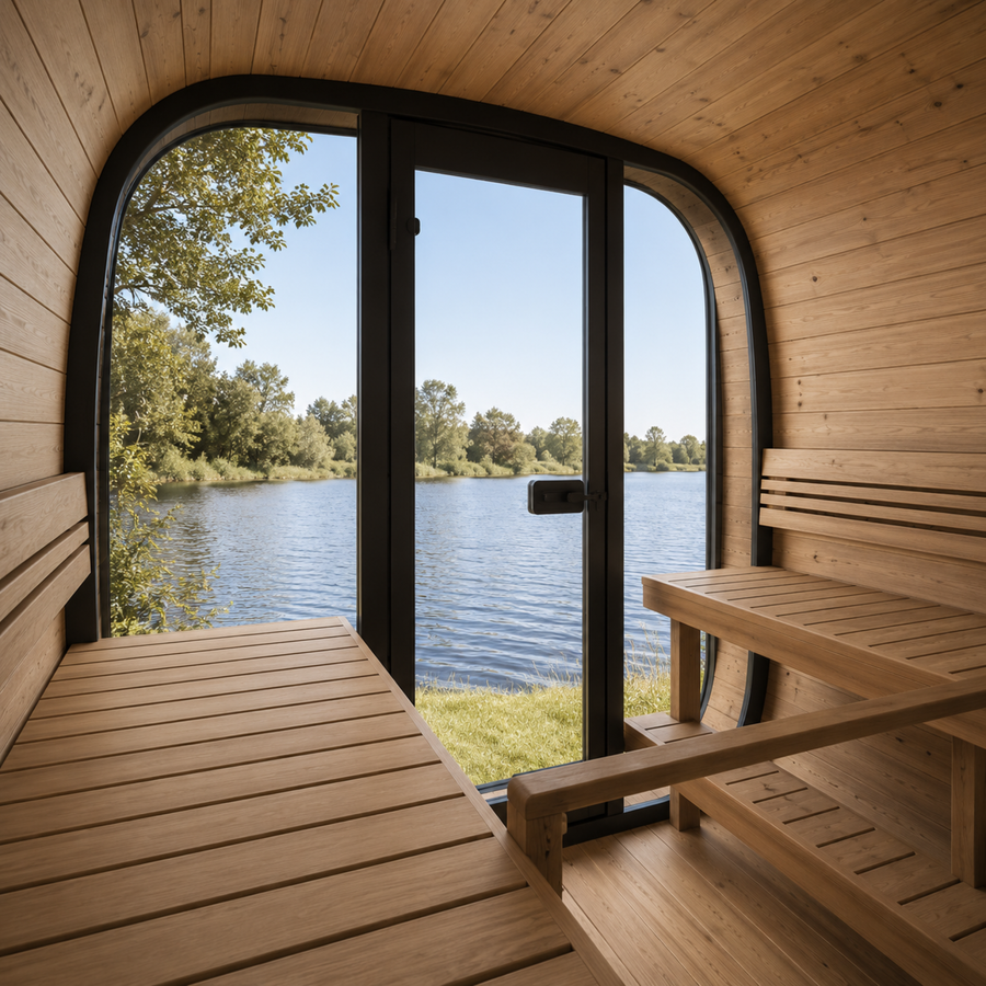 Cube Sauna Icon 220 XL — 3–4 Person Thermowood Garden Sauna, Full Front Glass & Extra-Wide Interior, 2.2m