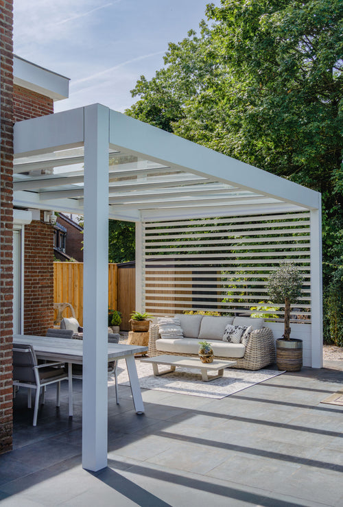 Glass Roof Aluminium Pergola | The Cristallo | Reinforced Safety Glass | Extra-Wide Panels | Spans Up To 7m | Integrated LED