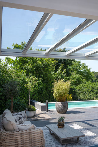 Glass Roof Aluminium Pergola | The Cristallo | Reinforced Safety Glass | Extra-Wide Panels | Spans Up To 7m | Integrated LED