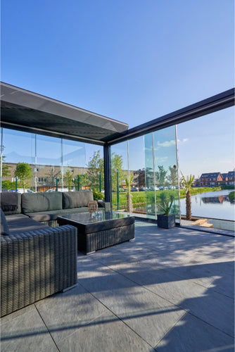 Motorised Pergola | Deponti Pinela Deluxe Plus | Sliding Retractable Panels | Spans Up To 7m | Integrated LED | Wall-Mounted or Freestanding