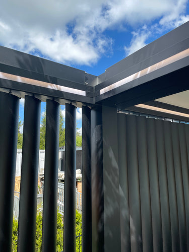 Motorised Pergola | The Aperto | Sliding Retractable Panels | Spans Up To 7m | Integrated LED | Wall-Mounted or Freestanding