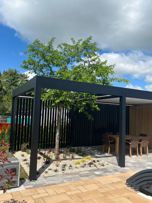 Motorised Pergola | The Aperto | Sliding Retractable Panels | Spans Up To 7m | Integrated LED | Wall-Mounted or Freestanding