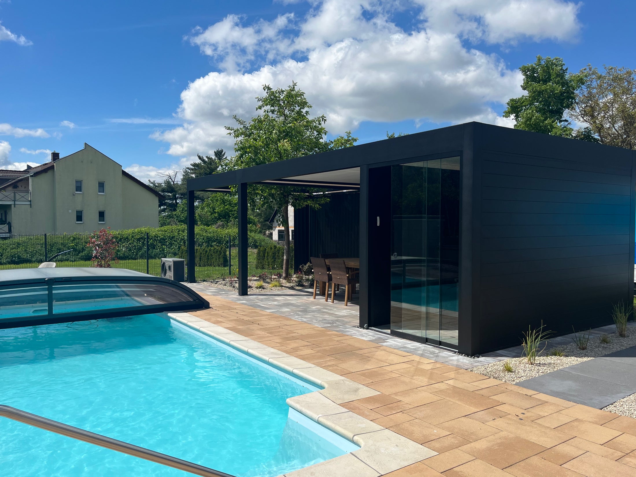 Motorised Pergola | The Aperto | Sliding Retractable Panels | Spans Up To 7m | Integrated LED | Wall-Mounted or Freestanding