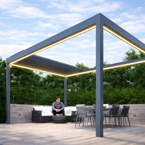 Motorised Pergola | Deponti Pinela Deluxe Plus | Sliding Retractable Panels | Spans Up To 7m | Integrated LED | Wall-Mounted or Freestanding