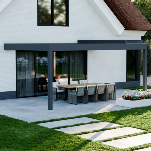 Motorised Pergola | The Aperto | Sliding Retractable Panels | Spans Up To 7m | Integrated LED | Wall-Mounted or Freestanding