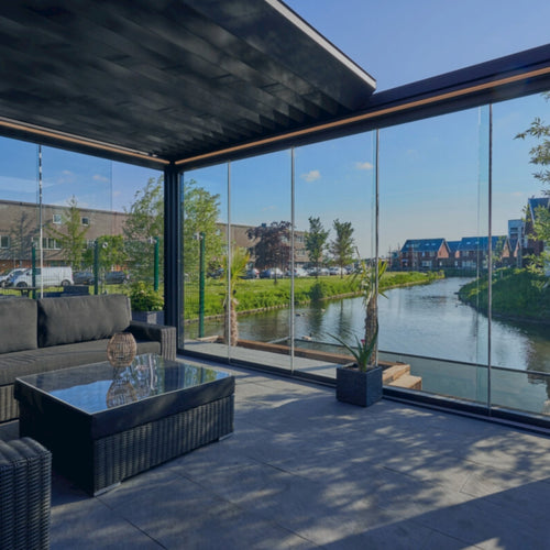 Motorised Pergola | The Aperto | Sliding Retractable Panels | Spans Up To 7m | Integrated LED | Wall-Mounted or Freestanding