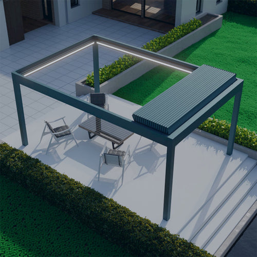 Motorised Pergola | Deponti Pinela Deluxe Plus | Sliding Retractable Panels | Spans Up To 7m | Integrated LED | Wall-Mounted or Freestanding