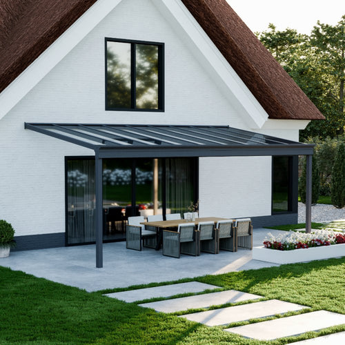 Aluminium Veranda | The Nobile | Wide Span Up To 7m | Extra-Large Gutter | Polycarbonate or Glass Roof
