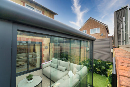 Aluminium Veranda | The Nobile | Wide Span Up To 7m | Extra-Large Gutter | Polycarbonate or Glass Roof