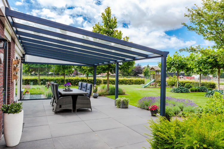 Aluminium Veranda | The Nobile | Wide Span Up To 7m | Extra-Large Gutter | Polycarbonate or Glass Roof