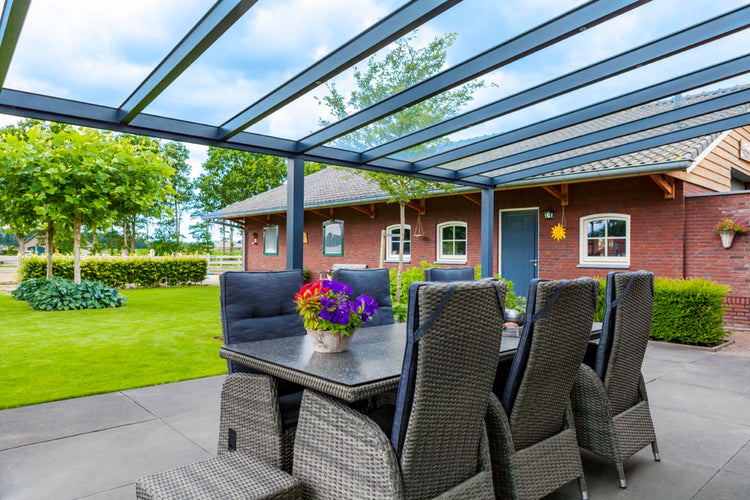 Aluminium Veranda | The Nobile | Wide Span Up To 7m | Extra-Large Gutter | Polycarbonate or Glass Roof