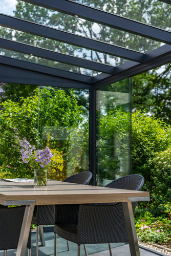 Aluminium Veranda | The Nobile | Wide Span Up To 7m | Extra-Large Gutter | Polycarbonate or Glass Roof