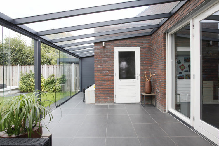 Aluminium Veranda | The Nobile | Wide Span Up To 7m | Extra-Large Gutter | Polycarbonate or Glass Roof