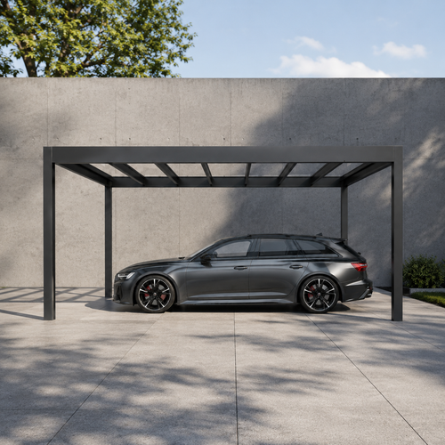 Glass Roof Aluminium Carport | The Rimessa | Reinforced Safety Glass | Extra-Wide Panels | Spans Up To 7m | Integrated LED