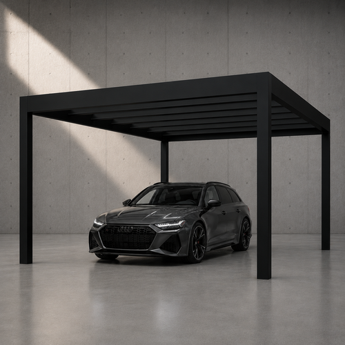 Glass Roof Aluminium Carport | The Rimessa | Reinforced Safety Glass | Extra-Wide Panels | Spans Up To 7m | Integrated LED