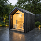 Modular Garden Sauna Lumi — 2–3 Person Painted Spruce Insulated Sauna, Full Front Glass & LEDs, 3.55m²