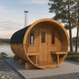Barrel Sauna 400 — 7–8 Person Thermowood Garden Sauna, Separate Changing Area, 4m