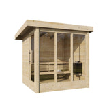 Multiroom Log Sauna Anita — 3-4 Person Spruce Sauna with Changing Room — spruce — angle view 1