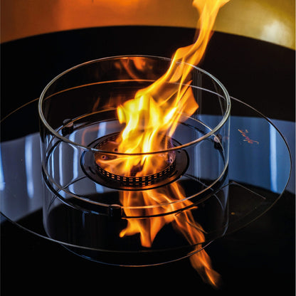 Glammfire Thales Suspended Fire — styled in a garden setting