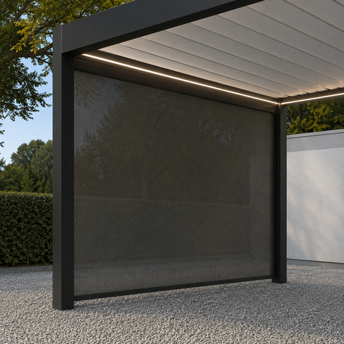 Motorised Carport Side Screen | Fiano Motorised Screen | Somfy IO Motor | Zip-Style | Anthracite Fabric | Compatible with Pinela Range
