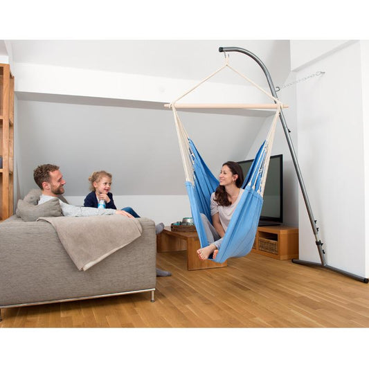 Artista Blue Hammock Chair — in use outdoors