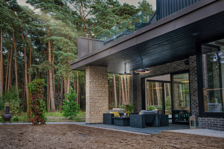 Bromic Eclipse Smart-Heat Electric pendant mounted in a UK garden room | Roma Verandas