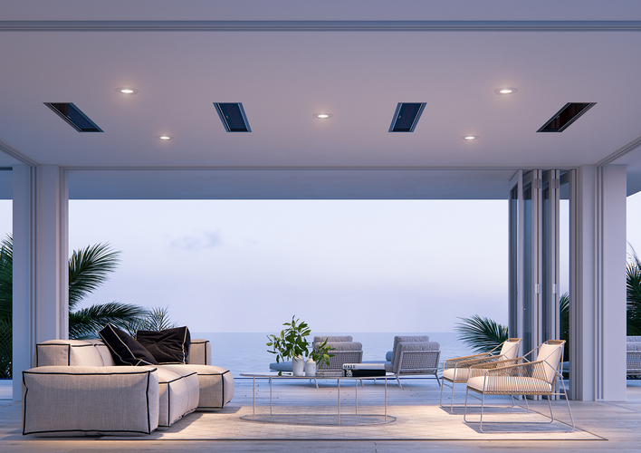 Bromic Platinum Smart-Heat Electric in black on a residential patio | Roma Verandas