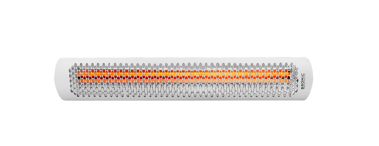 Bromic Tungsten Smart-Heat Electric in white, switched on | Roma Verandas