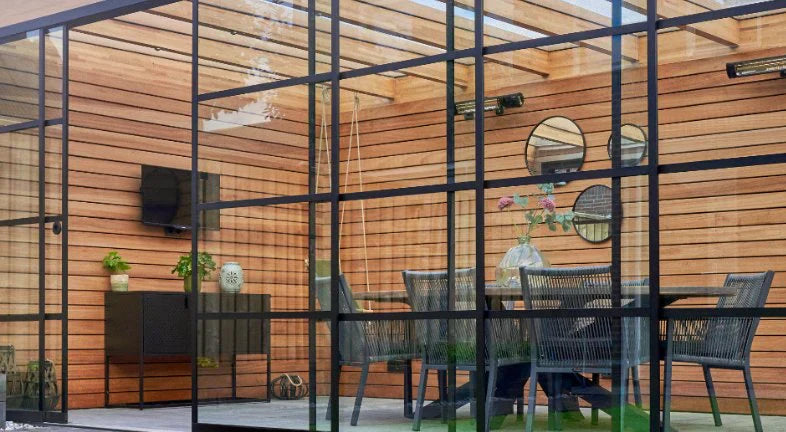 Frameless Steel Look Glass Door Panel | Deponti Steel Look Profiles | Horizontal Bar Design | For Fiano Sliding Rail System | Industrial Aesthetic