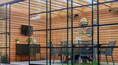 Frameless Steel Look Glass Door Panel | Deponti Steel Look Profiles | Horizontal Bar Design | For Fiano Sliding Rail System | Industrial Aesthetic