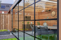Frameless Steel Look Glass Door Panel | Deponti Steel Look Profiles | Horizontal Bar Design | For Fiano Sliding Rail System | Industrial Aesthetic