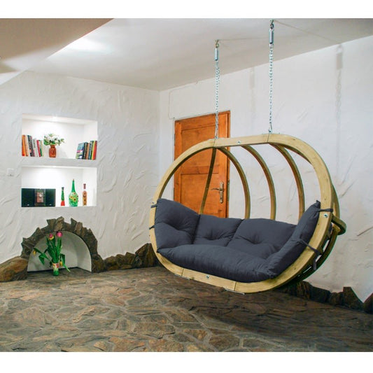 Globo Royal Anthracite Hanging Egg Chair — in use outdoors