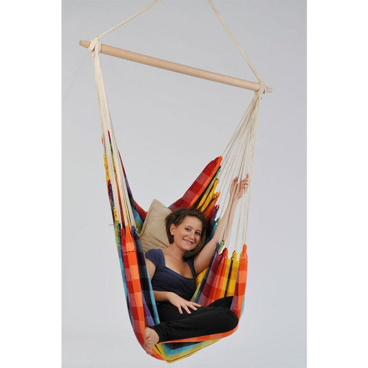 Brasil Rainbow Hammock Chair — in use outdoors