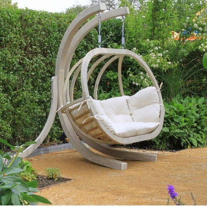 Globo Royal Double Hanging Egg Chair Set — set up and ready to use