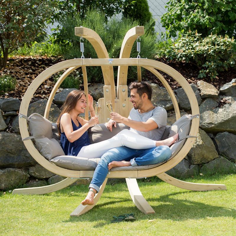 Globo Royal Double Hanging Egg Chair Set — in a patio setting
