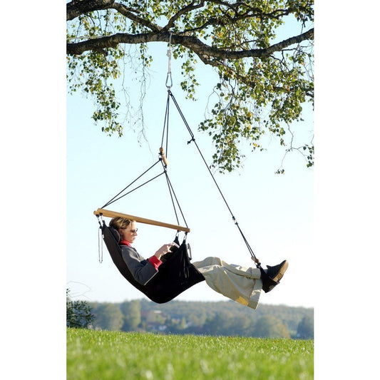 Swinger Black Hammock Chair — in use outdoors