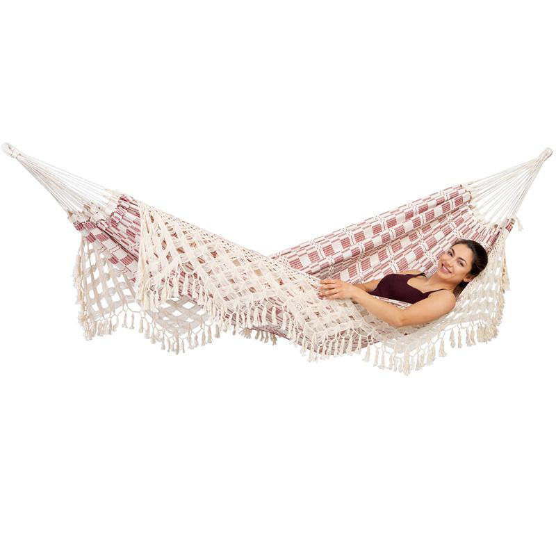 Rio Bordeaux Hammock — styled in a garden setting