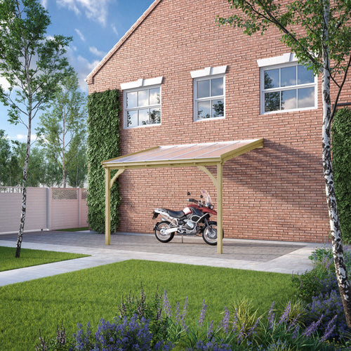 Wall Mounted Polycarbonate Roof Carport | Timber | Multiple Sizes