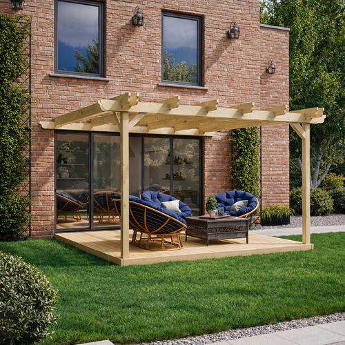 Wall Mounted Double Garden Pergola with Decking Kit | Timber | Multiple Sizes