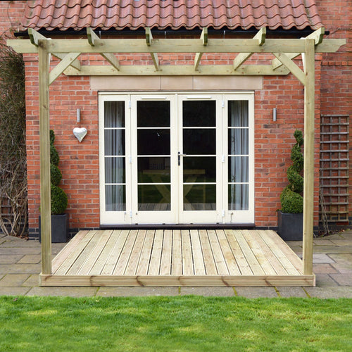 Wall Mounted Garden Pergola with Decking Kit | Timber | Multiple Sizes