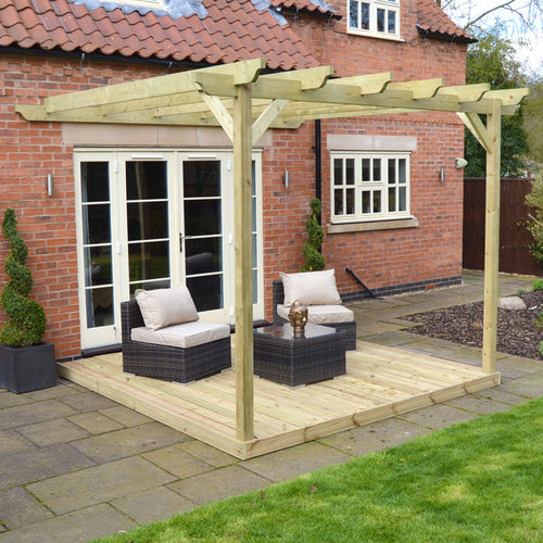 Wall Mounted Garden Pergola with Decking Kit | Timber | Multiple Sizes