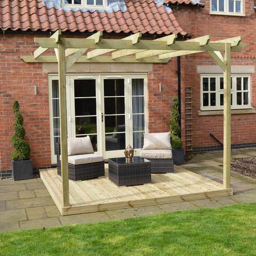 Wall Mounted Garden Pergola with Decking Kit | Timber | Multiple Sizes
