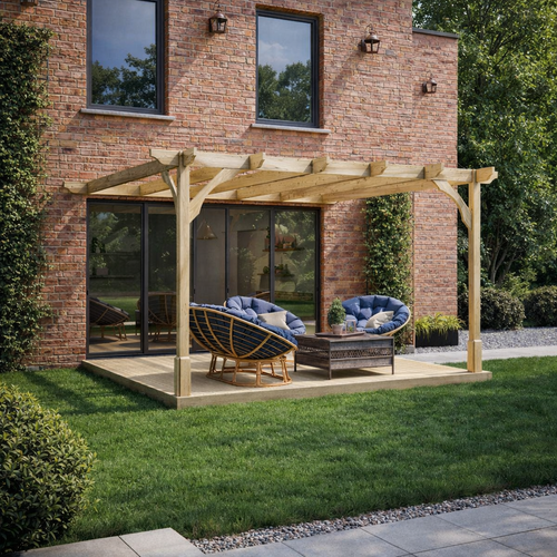 Wall Mounted Premium Pergola with Decking Kit | Timber | Multiple Sizes