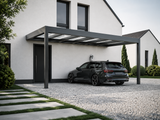 Glass Roof Aluminium Carport | The Rimessa | Reinforced Safety Glass | Extra-Wide Panels | Spans Up To 7m | Integrated LED