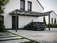Glass Roof Aluminium Carport | The Rimessa | Reinforced Safety Glass | Extra-Wide Panels | Spans Up To 7m | Integrated LED