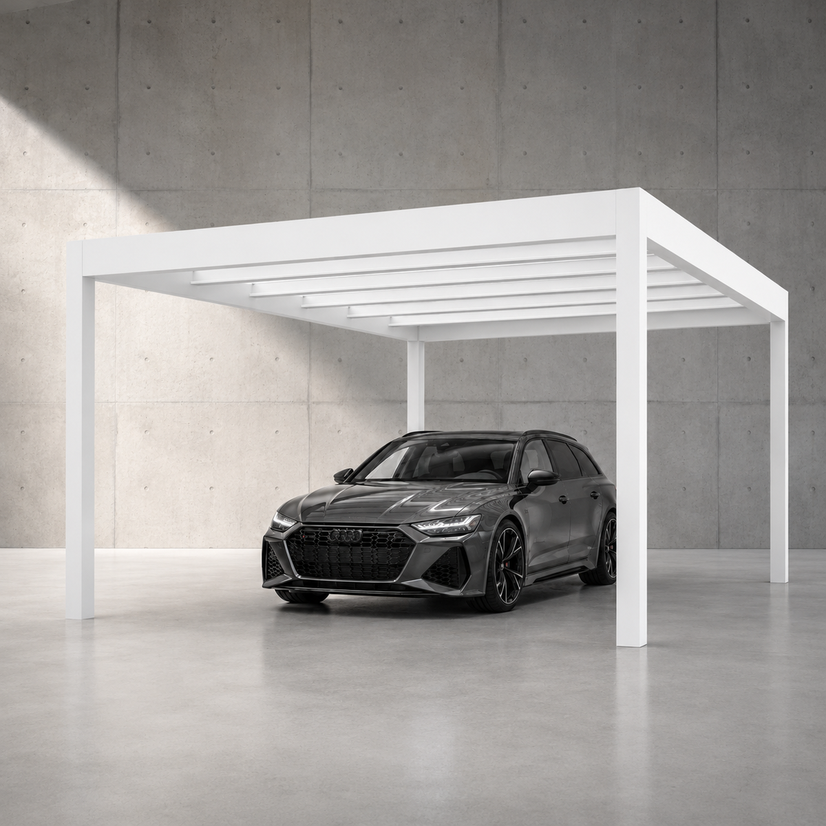 Glass Roof Aluminium Carport | The Rimessa | Reinforced Safety Glass | Extra-Wide Panels | Spans Up To 7m | Integrated LED